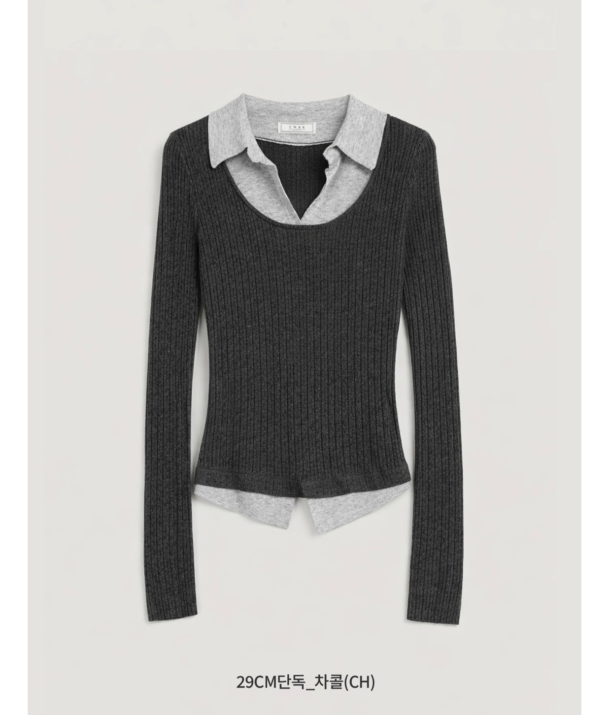 Korean Velvet Contrast Collar Layered Knit Grey Top (Instock)