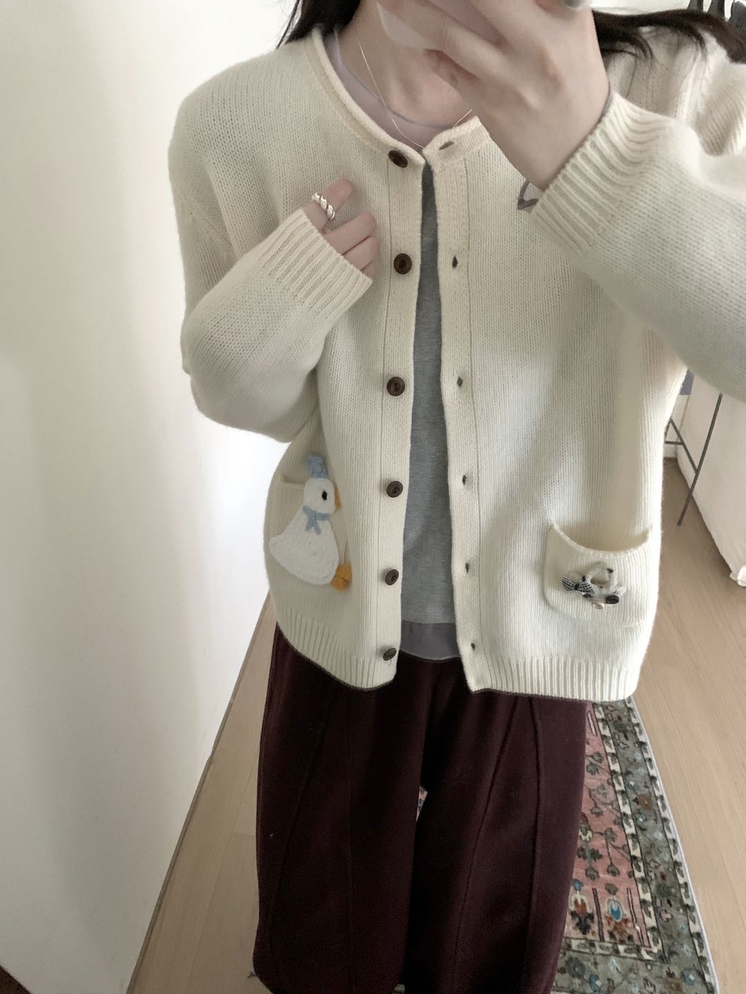 Kelly Designs Embroidery Cartoons Three Colors Wool Cardigan (Instock)