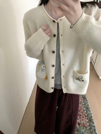Kelly Designs Embroidery Cartoons Three Colors Wool Cardigan (Instock)