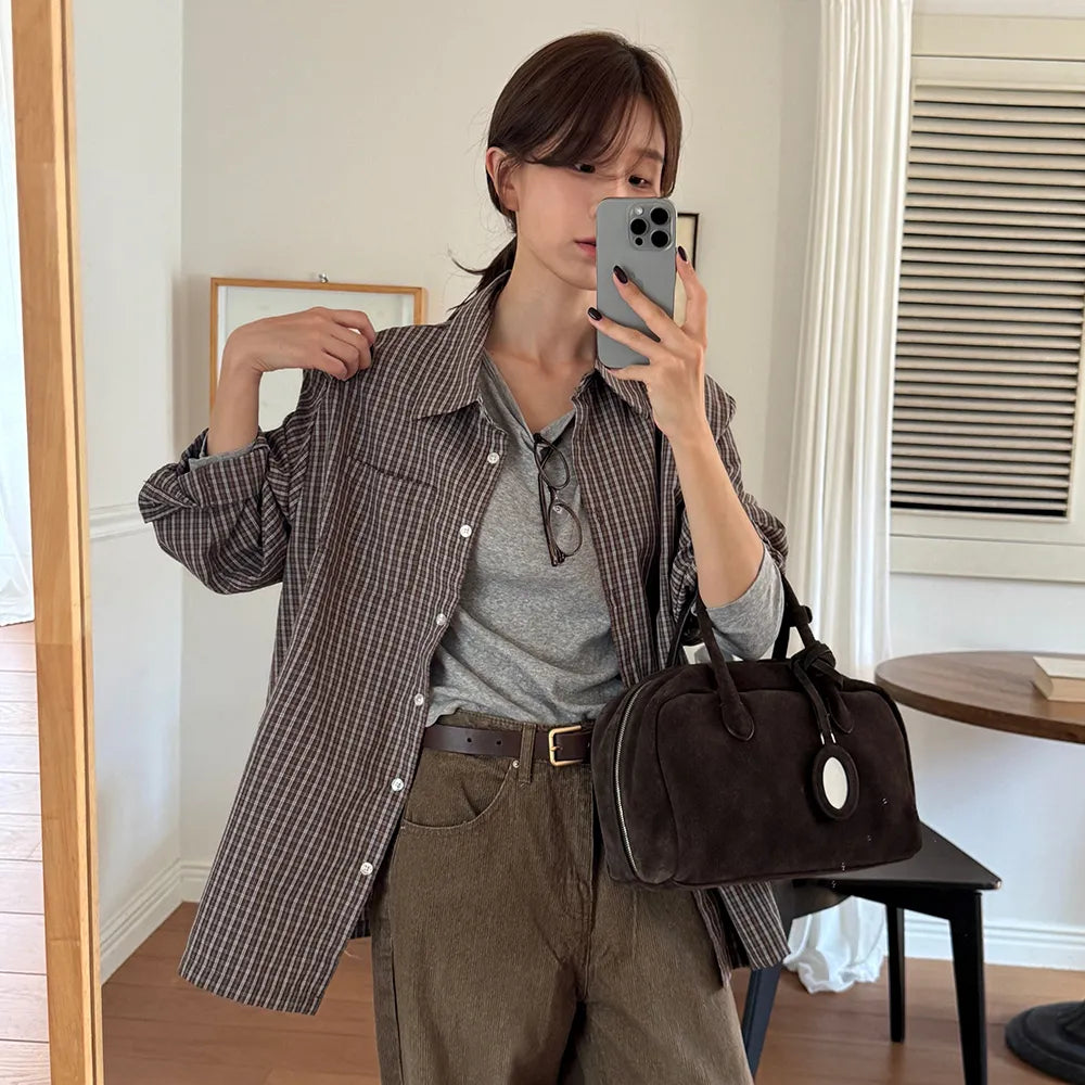 Korean Collection Mellow Check Shirt – Mocha Brown (Instock)