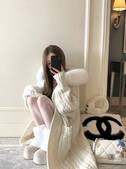 Kelly Designs Fox Fur White Long Length Cardigan (Instock)