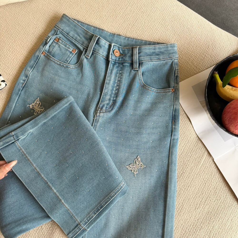 Kelly Designs Four Season Embroidery Butterflies Flare Jeans(Instock)