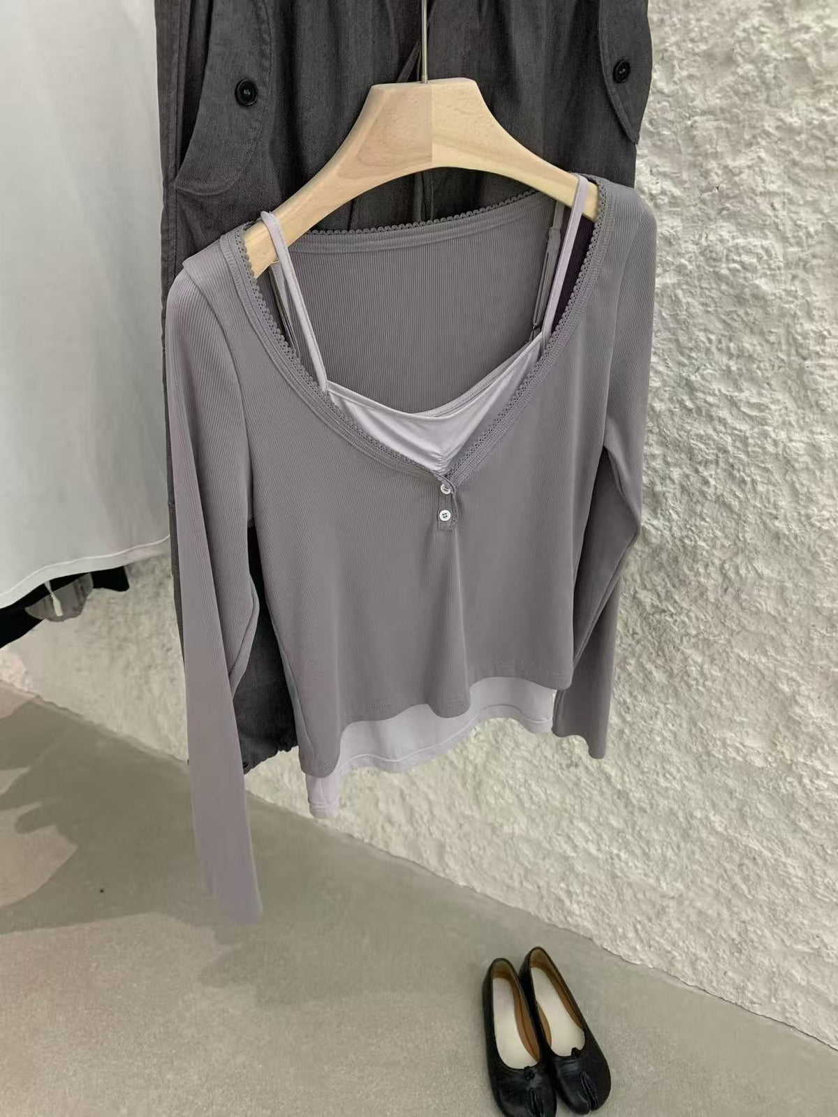 Kelly Designs Gray V Neck Top (Instock)