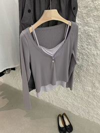 Kelly Designs Gray V Neck Top (Instock)