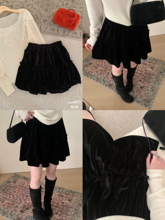 Kelly Designs Velvet Tiered Mini Skirt (Instock)