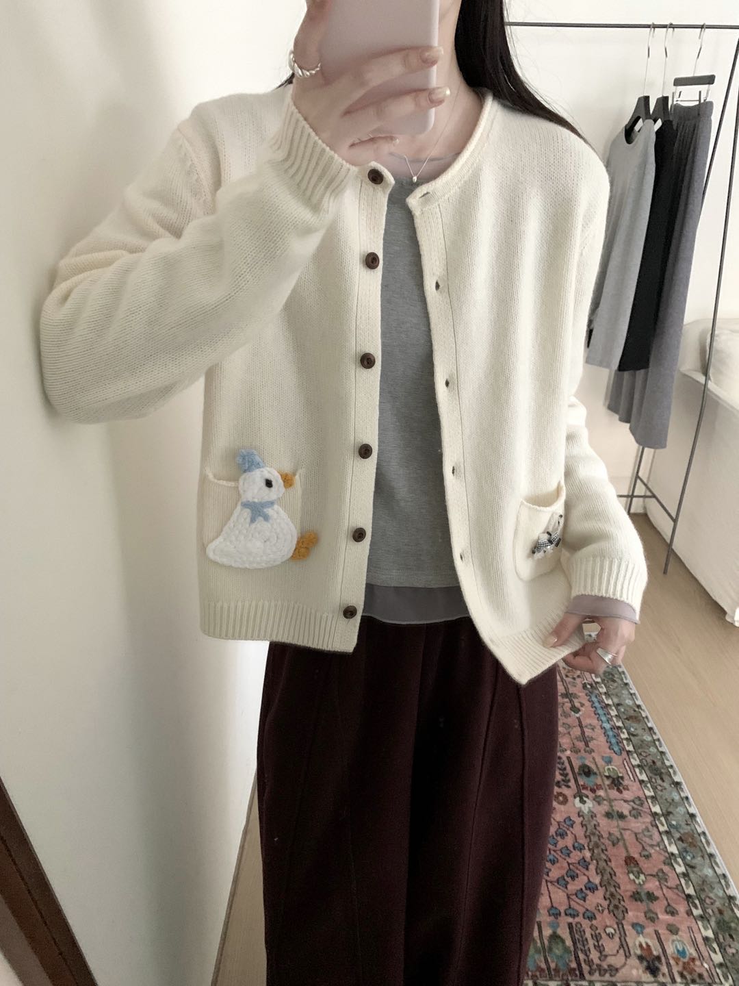 Kelly Designs Embroidery Cartoons Three Colors Wool Cardigan (Instock)