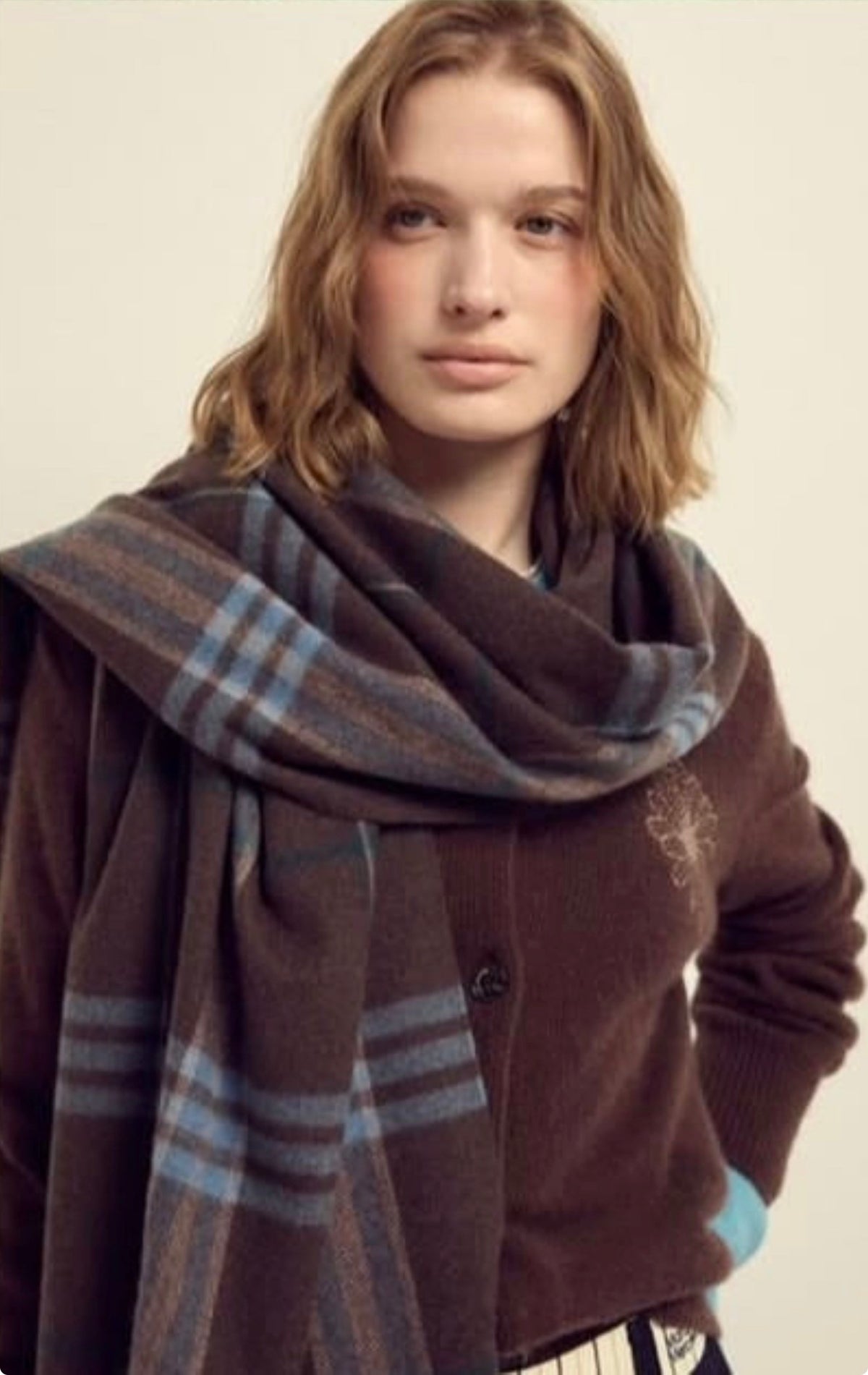 Mardi Mercredi Wool Check Muffler Scarf – Brown/Contain Mardi Gift Box (Instock)