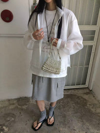 Korean APM Collection Embroidered Sheer Zip-Up Jacket (Instock)