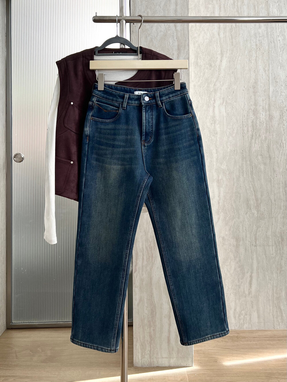 Kelly Designs Fleece-Lined Straight Denim Navy Pants(Instock)