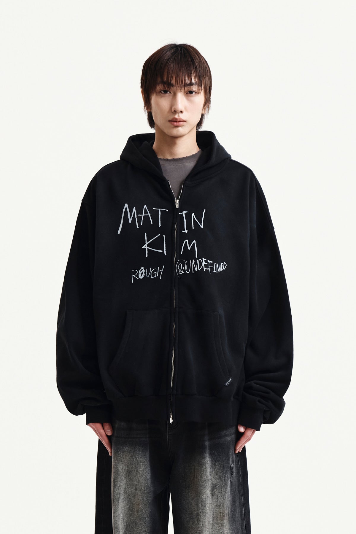 Matin Kim VINTAGE WASHED GRAFFITI HOODY ZIP UP IN BLACK (Instock)