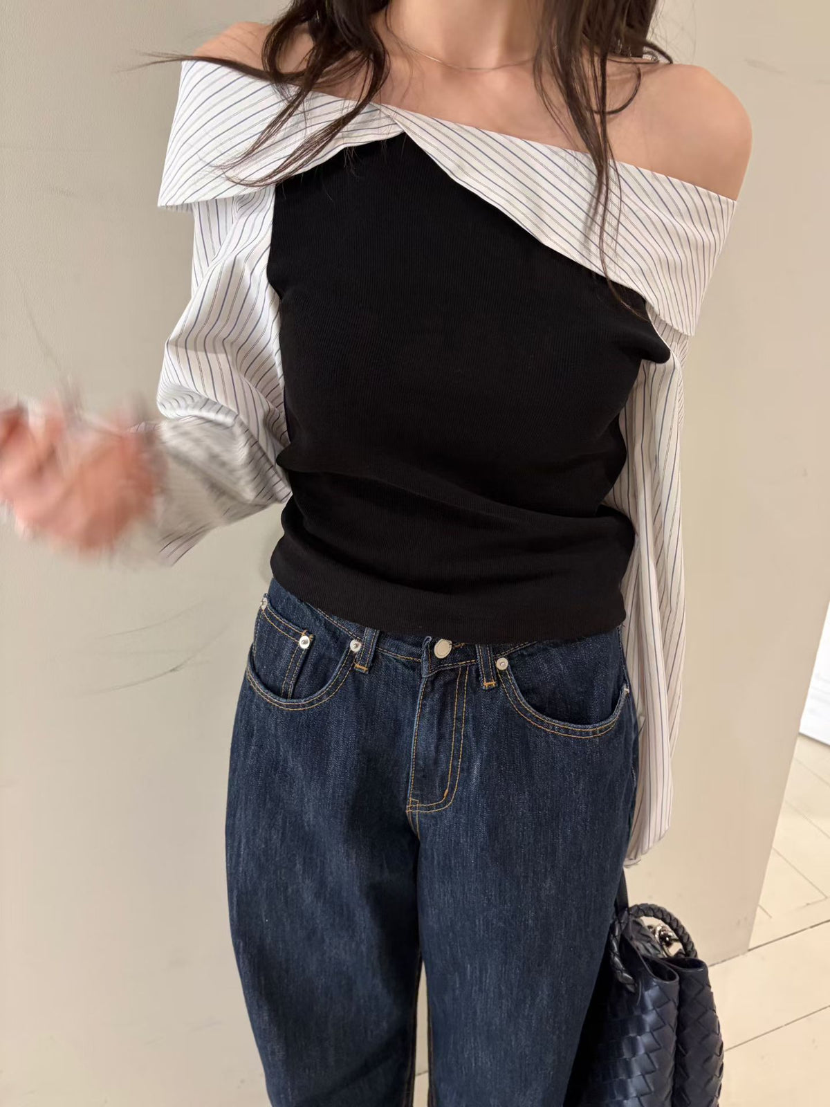 Korean APM Collection Off-Shoulder Layered Stripe Top (Instock)