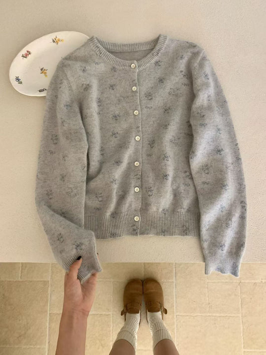 Kelly Designs 2 Colors Raccoon Wool Floral Print Knit Cardigan (Instock)