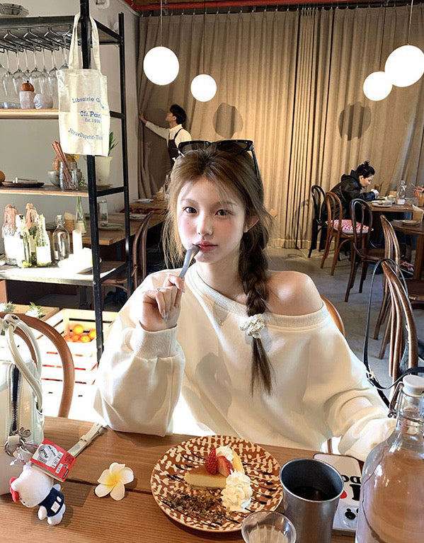 Kelly Designs Off-Shoulder Sweatshirt & Shorts Set - Purple/Beige (Instock)