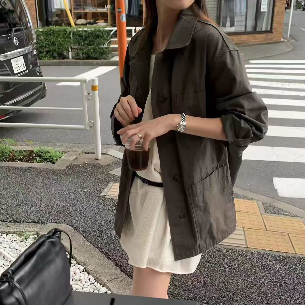 Korean APM Collection Ounce Lightweight Cotton Oversized Jacket – Mocha Brown (Instock)