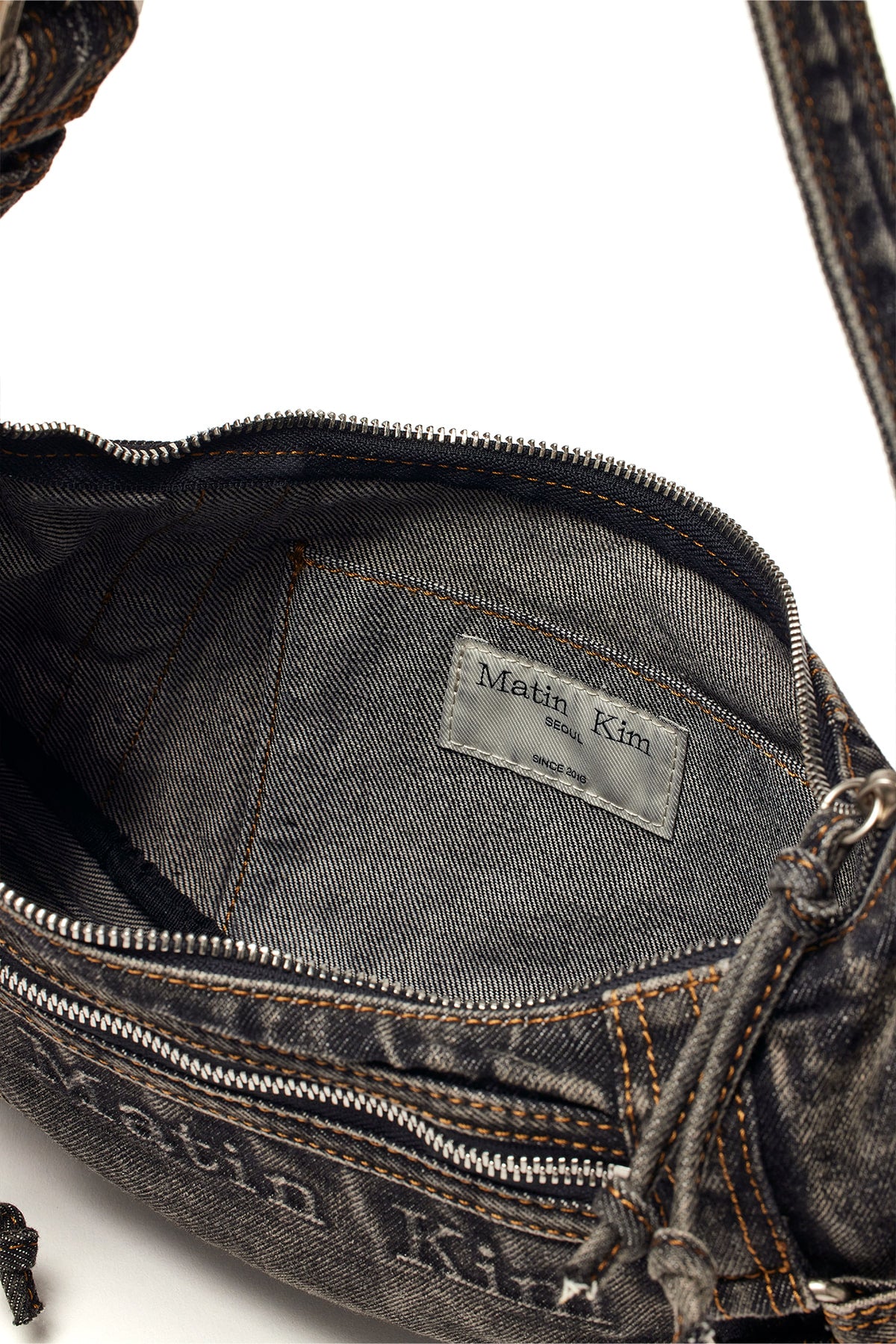 Matin Kim MATIN WASHED DENIM MINI HOBO BAG IN BLACK (Preorder)