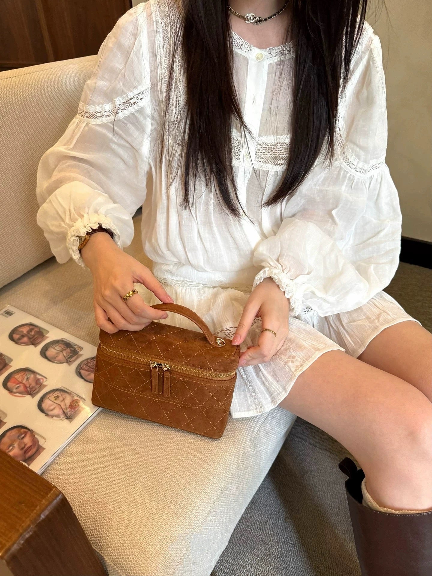 Kelly Designs Leather Shearling Handle Bag-Two Colors (Instock)