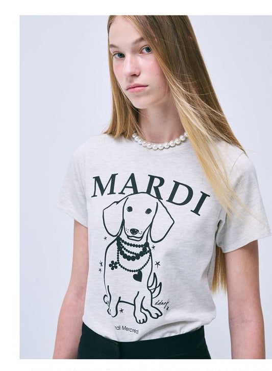 Mardi Mercredi SLIM TSHIRT SWING THE TAIL DDANJI PEARL NECKLACE_Oatmeal Black
 (Instock)