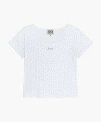 Marithe W FLOWER SLIM CROP TEE ivoire (En stock)