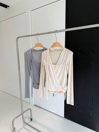 Kelly Designs Chiffon V-neck Beige top with scarf (Instock)