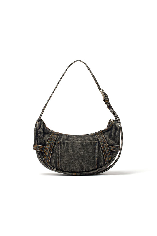 Matin Kim MATIN WASHED DENIM MINI HOBO BAG IN BLACK (Instock)