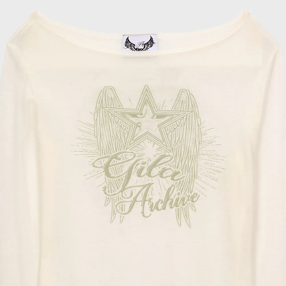 Gila Archive Star Wing Sheer Graphic Long Sleeve Top – WH (Instock)