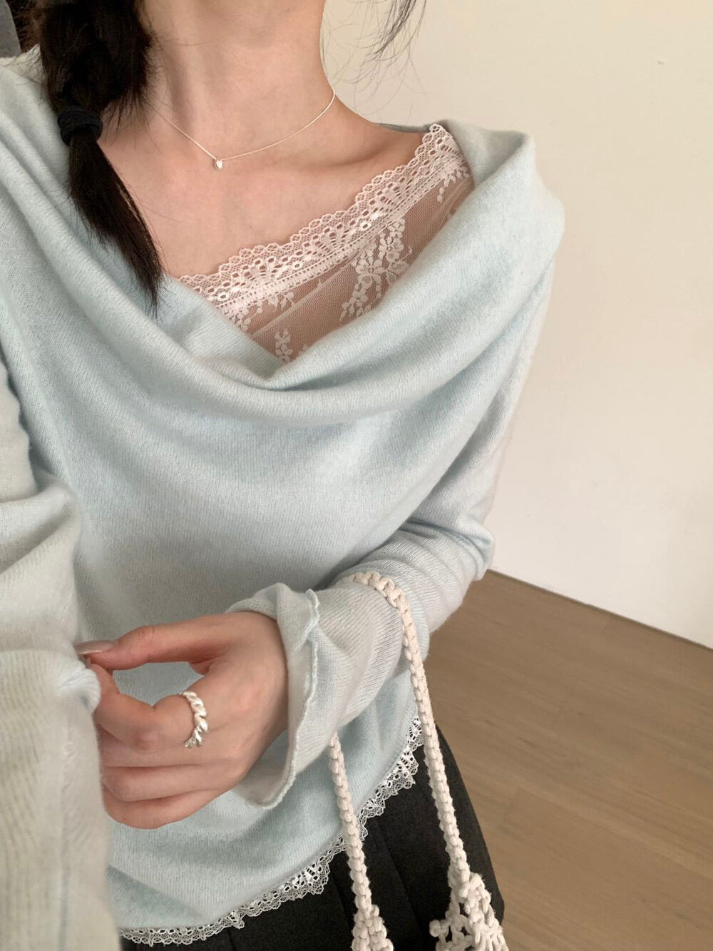 Kelly Designs Wool Lace Off-Shoulder Knit Top (3 Colors) (Instock)