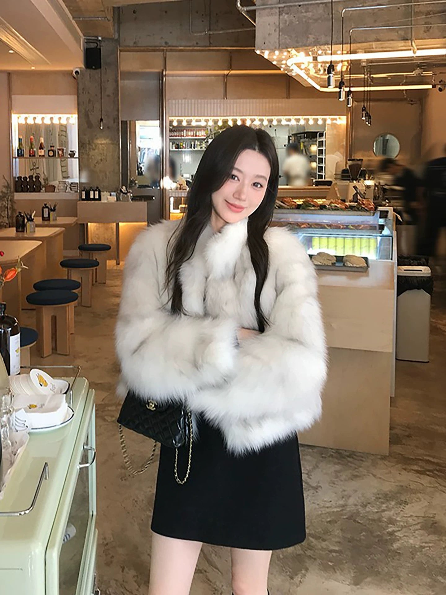 Kelly Designs White Grey Fox Fur High Neck Jacket (Instock)