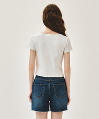 Marithe W FLOWER SLIM CROP TEE ivoire (En stock)