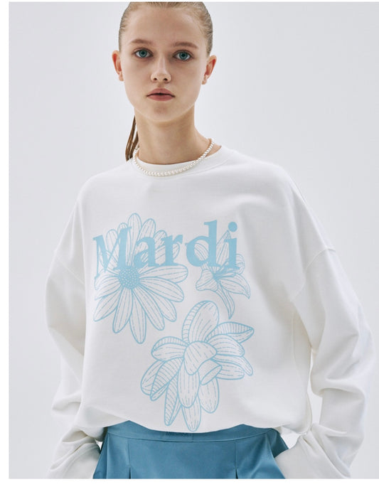Mardi Mercredi SWEATSHIRT TRIPLE FLOWER_WHITE BLUE(Instock)