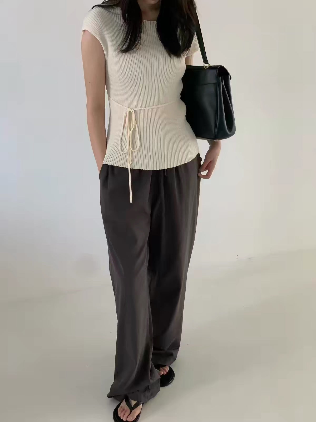 Korean APM Collection Elastic Waist Linen Casual Pants - 2 Colors (Instock)