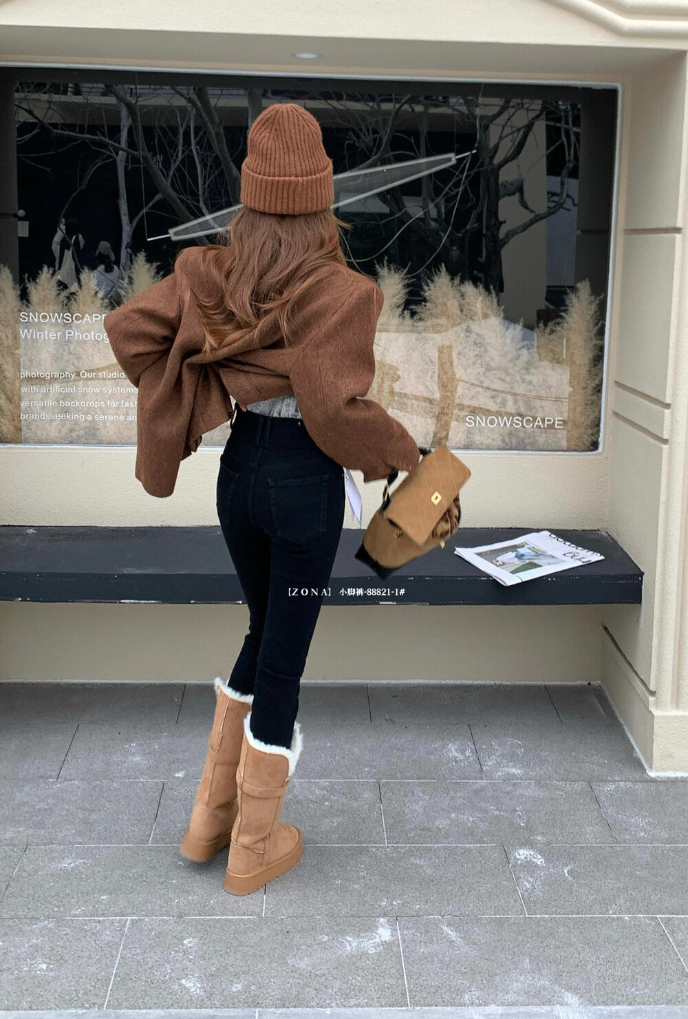 Kelly Designs Fleece-Lined Denim Black Slim Pants(Instock)