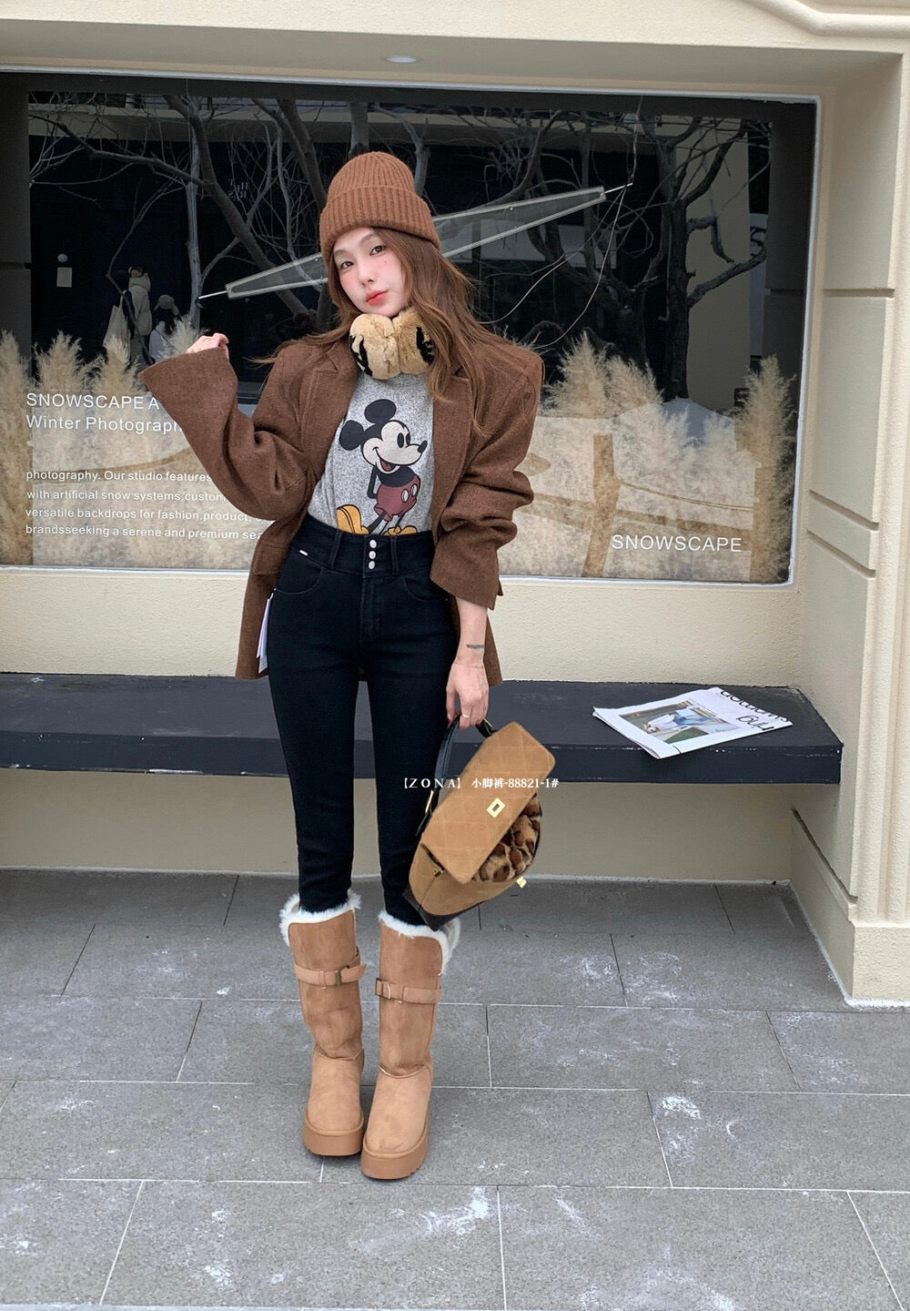 Kelly Designs Fleece-Lined Denim Black Slim Pants(Instock)