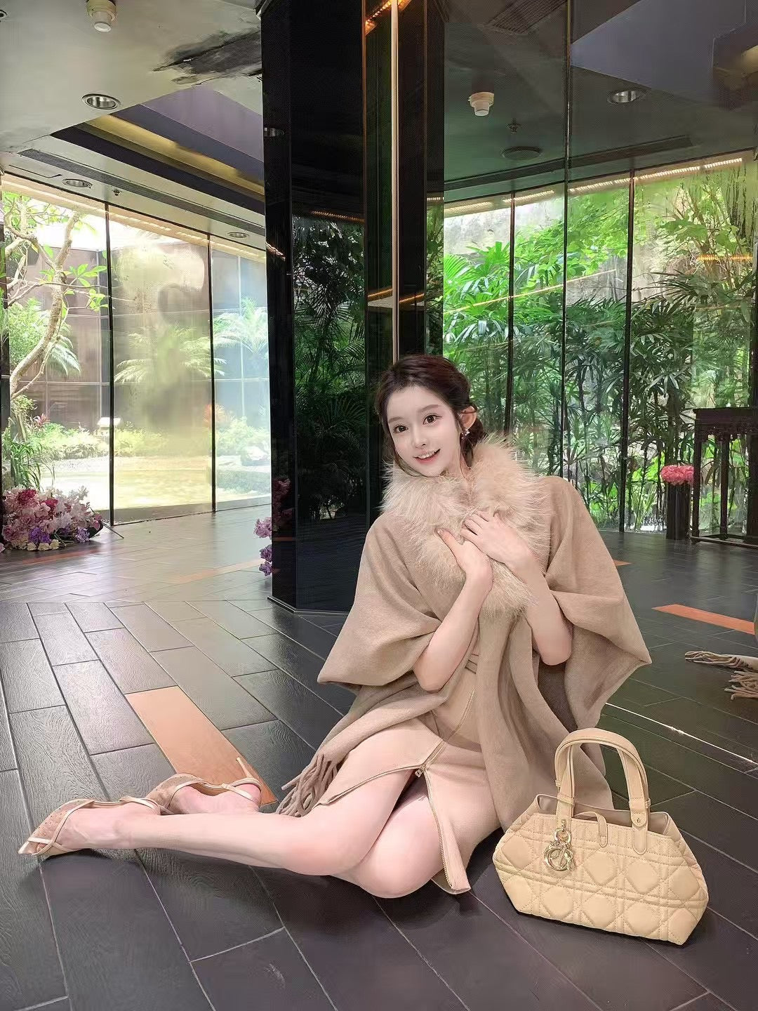 Kelly Designs Classic Fox Fur Khaki Shawl (Instock)