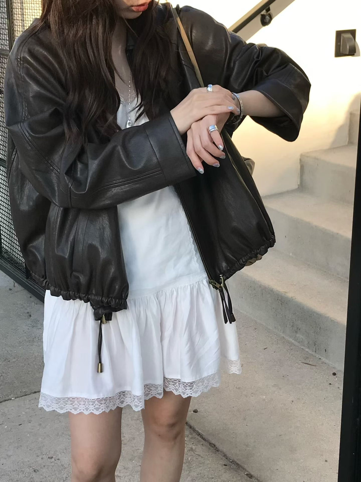 Korean Faux Leather Zip-Up Jacket – Brown (Instock)