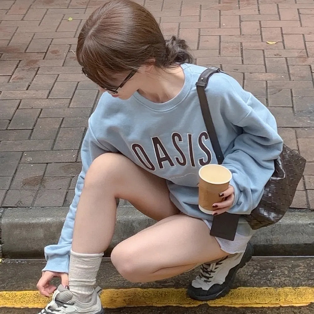 Korean OASIS Graphic Oversized Sweatshirt – Cloud Blue (Instock)