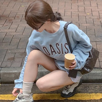 Korean OASIS Graphic Oversized Sweatshirt – Cloud Blue (Instock)
