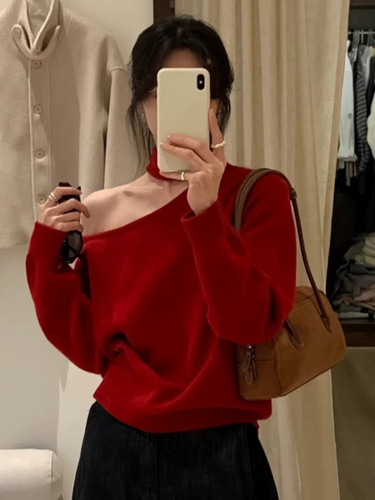 Kelly Designs Off-Shoulder Knit Sweater with Detachable Choker – Polyester (Instock)