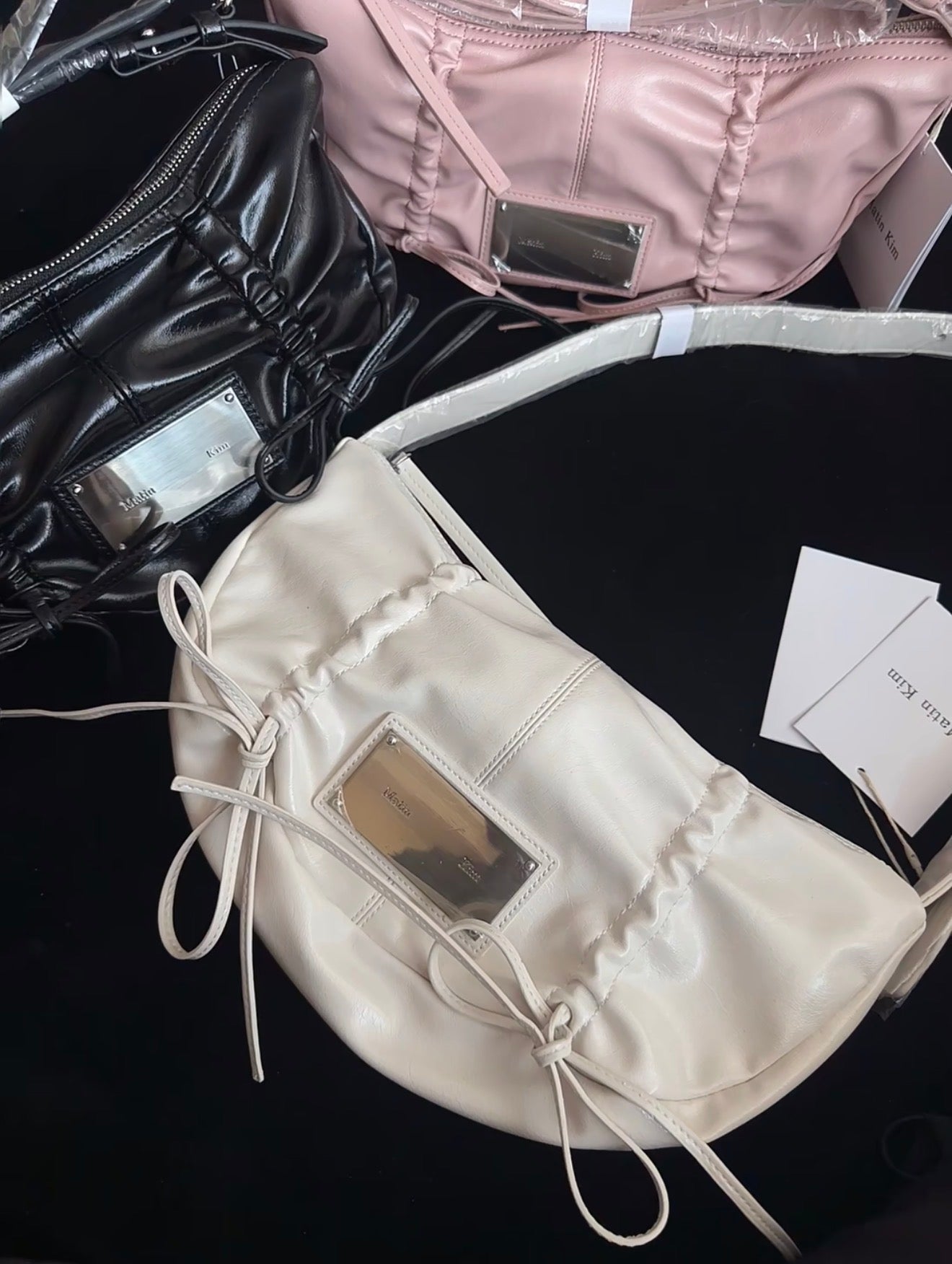 Matin Kim Half Shirring Ribbon Round Bag In White (Preorder)