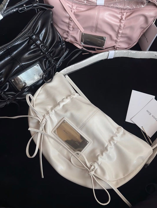 Matin Kim Half Shirring Ribbon Round Bag In White (Preorder)