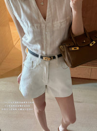 Kelly Designs Soft Denim Shorts With Belt -White (Instock)