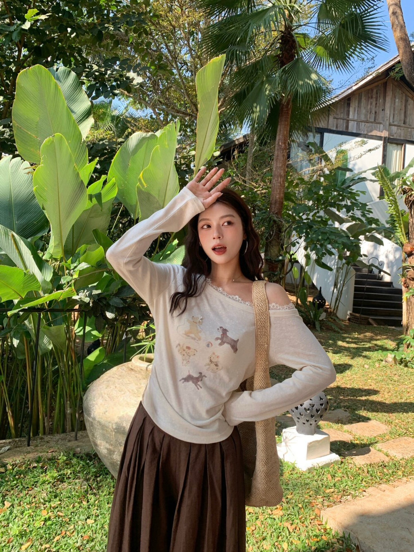 Kelly Designs Lace Layer Puppies Off Shoulder Top (Instock)