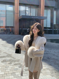 Kelly Designs Fox Fur Wool Oatmeal Coat (Instock)