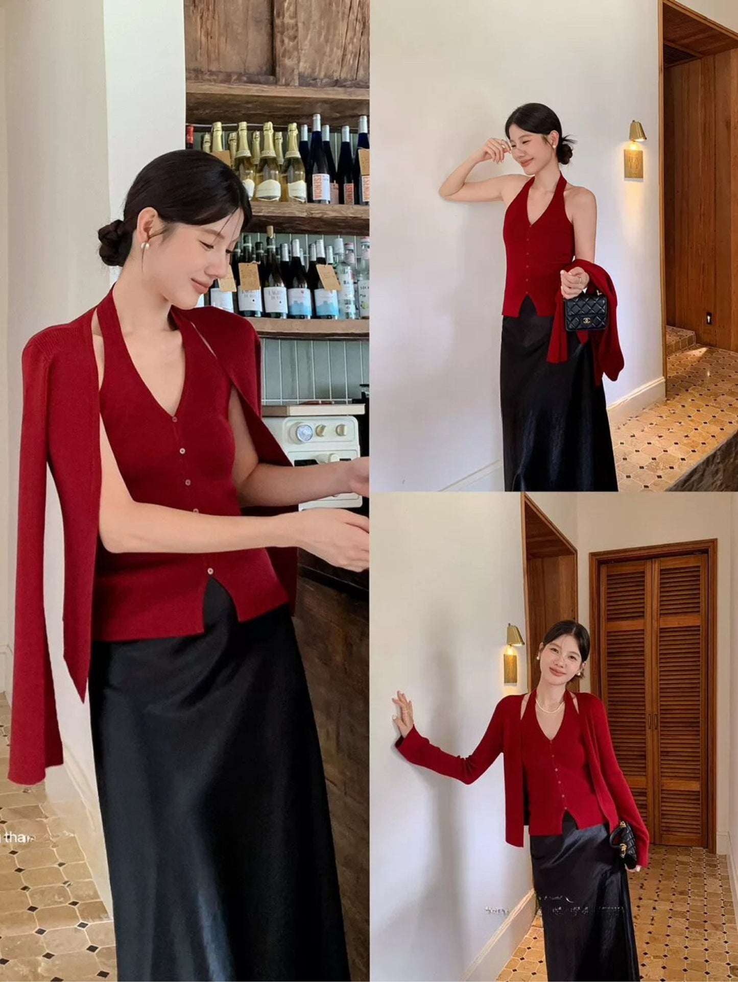 Kelly Designs 2-Piece Knit Set – Halter Knit Tank & Long-Sleeve Cardigan (Instock)