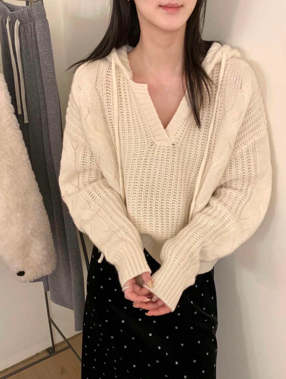 Kelly Designs Cable Knit Hooded Wool Sweater – Casual Workwear Essential (Instock)