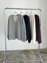 Korean APM Collection Relaxed Deep V-Neck Sweatshirt (Instock)