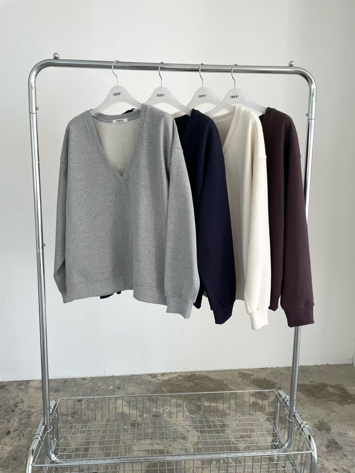 Korean APM Collection Relaxed Deep V-Neck Sweatshirt (Instock)