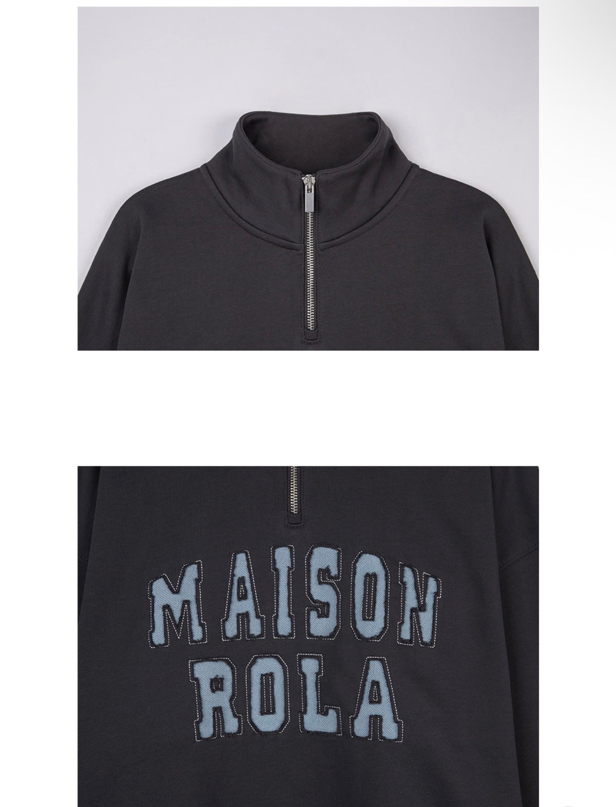 Rolarola Maison de Rola Embroidery Half Zip-Up Sweatshirt – Charcoal (Instock)