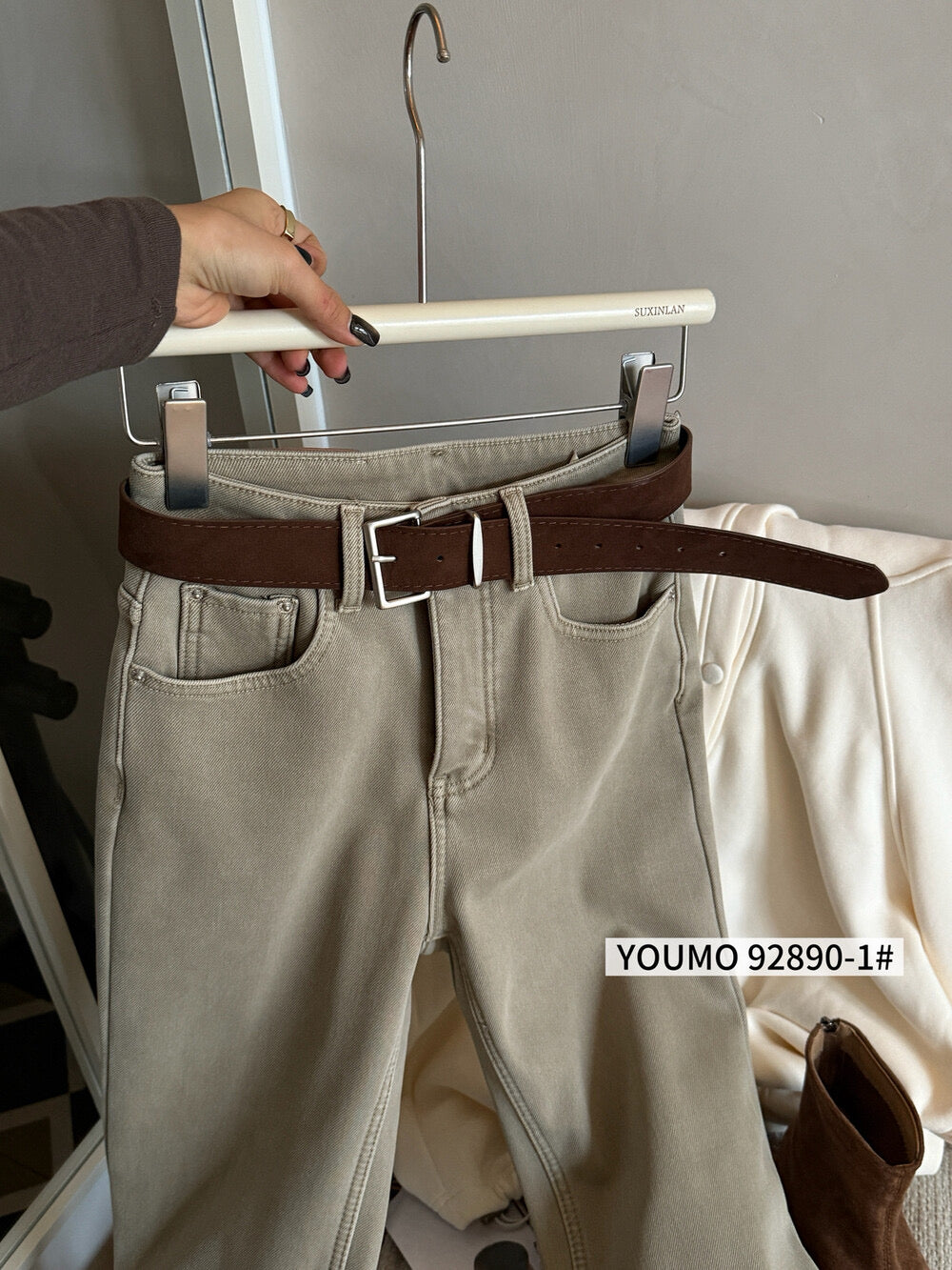 Kelly Designs Fleece-Lined Denim Flare Jeans with Belt (Instock)