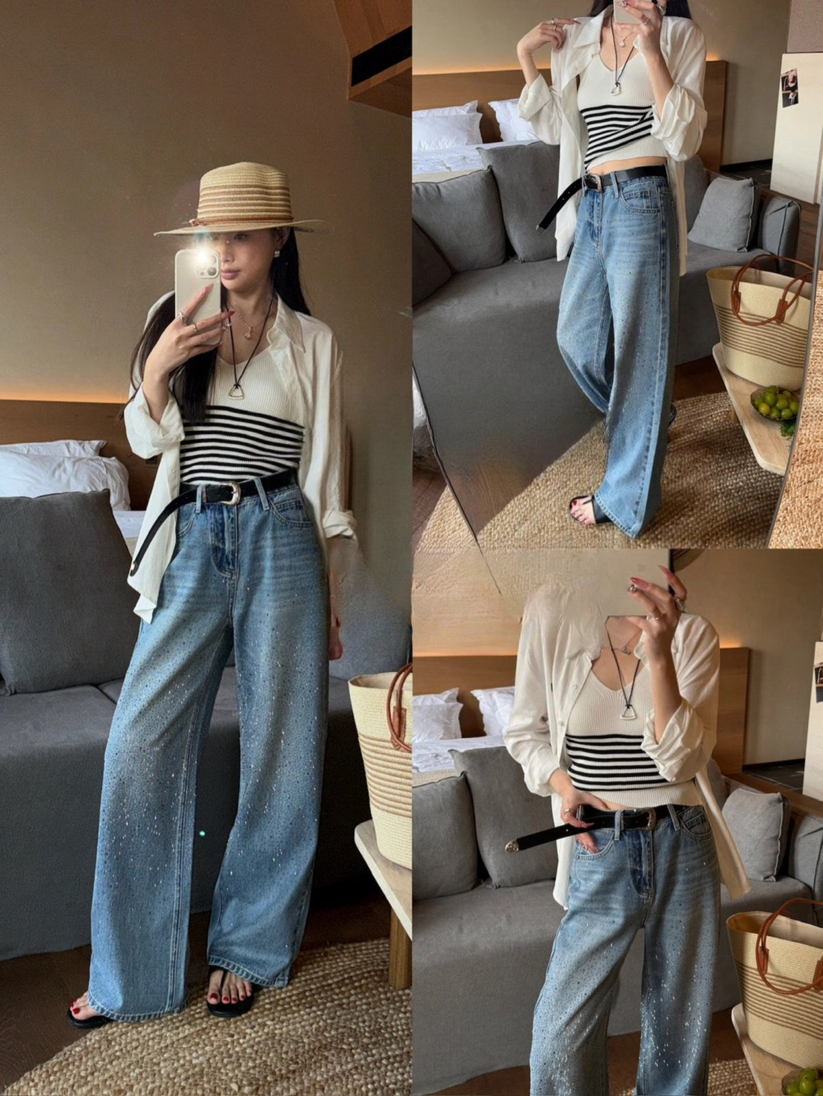 Kelly Designs Rhinestone Wide Leg Jeans (Instock)