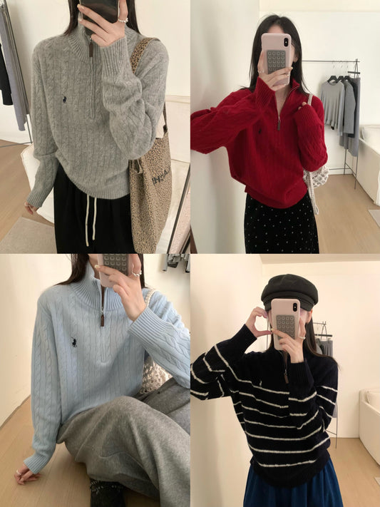 Kelly Designs 100% Wool Half-Zip Cable Knit Sweater – Five Colors (Instock)